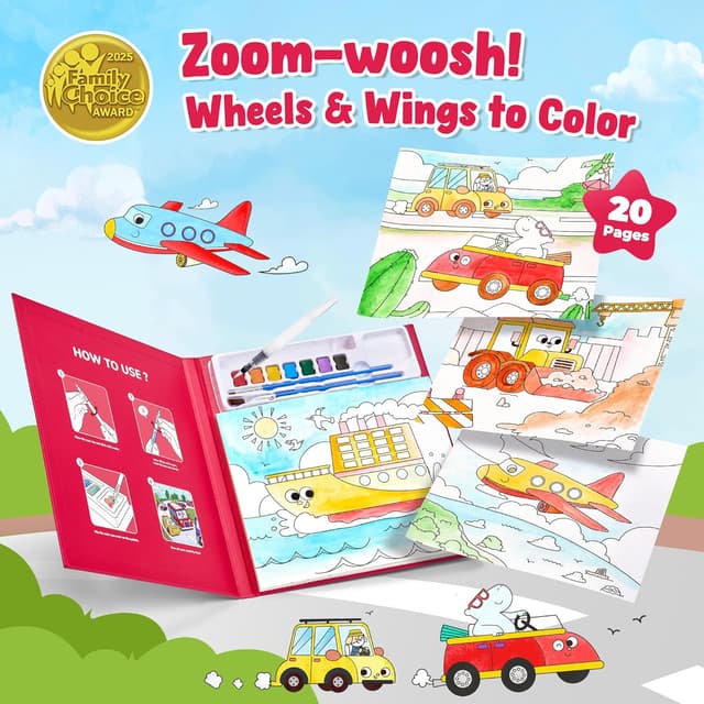 Detalle 2 de JoyCat paint-with-water colouring books set (Transportation) for kids aged 3–8