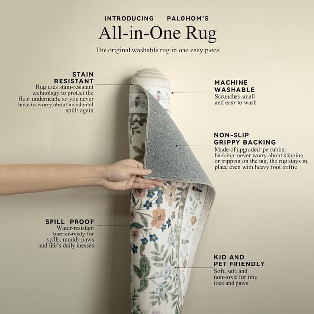 Detalle de 5x7 Machine-Washable Stain-Resistant Low Pile Area Rug (Non-Slip, Vintage/Farmhouse Style)