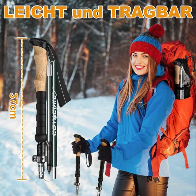 Detalle de COVACURE Wanderstöcke Nordic Walking Stöcke 110–130 cm faltbar & verstellbar (2026Upgrade-Modell)