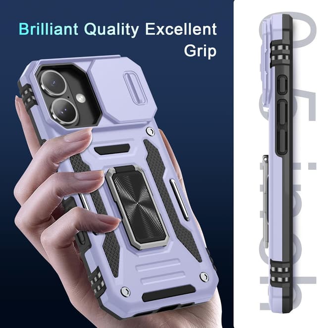 Thumbnail 6 de DEERLAMN Case for iPhone 17 6.3-Inch with Slide Camera Cover, Ring Kickstand & Screen Protector (2 Packs) - Light Purple