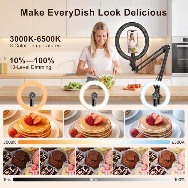 Detalle 2 de Diyife Cordless 10" Ring Light with Tripod Stand, Magnetic Phone Holder & 5000mAh Battery