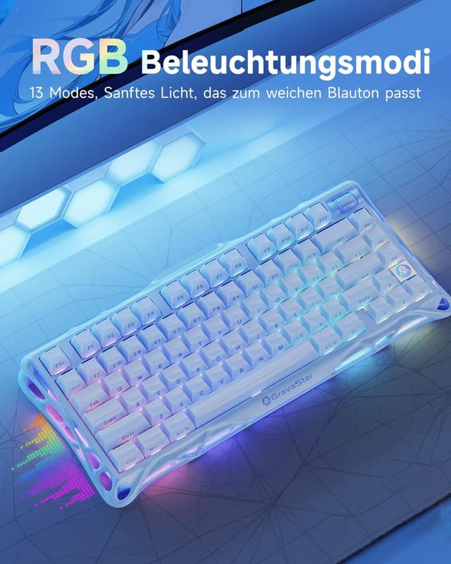 Thumbnail 6 de GravaStar Mercury K1 75% Gaming-Tastatur (Aluminium, Hot-Swap, Lineare Schalter) – Eisblau
