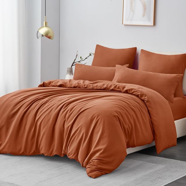 Detalle de Aisbo Bettwäsche 200x200 3-teilig Orange gebrannt (Mikrofaser) mit Reißverschluss