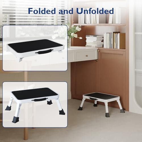 Thumbnail 4 de BONTEC Taburete Plegable de Acero 💺 Peso 150 kg, Blanco