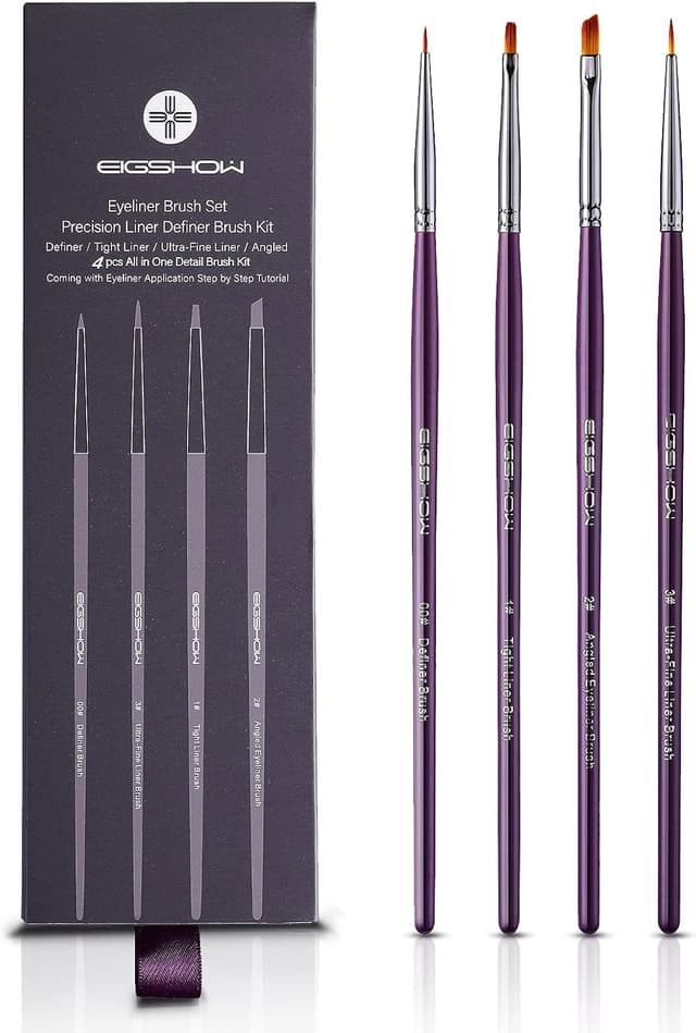 Detalle de EIGSHOW set di 4 pennelli per eyeliner (angolato, stretto, ultra-fine e definire) viola