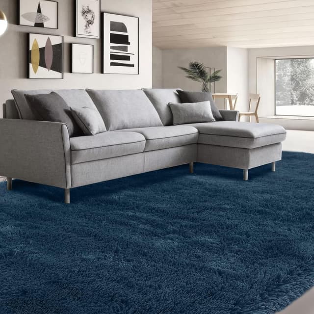 Detalle de CAIYUECS 10x14 Large Shag Area Rug in Navy Blue (Soft Indoor Shaggy Carpet)