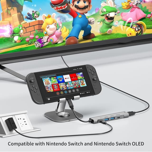 Detalle de RREAKA Switch2 TV Dock Station – tragbare Dock-Ersatzlösung für Nintendo Switch/Switch OLED/Switch2 mit HDMI (4K 60 Hz) und USB-C