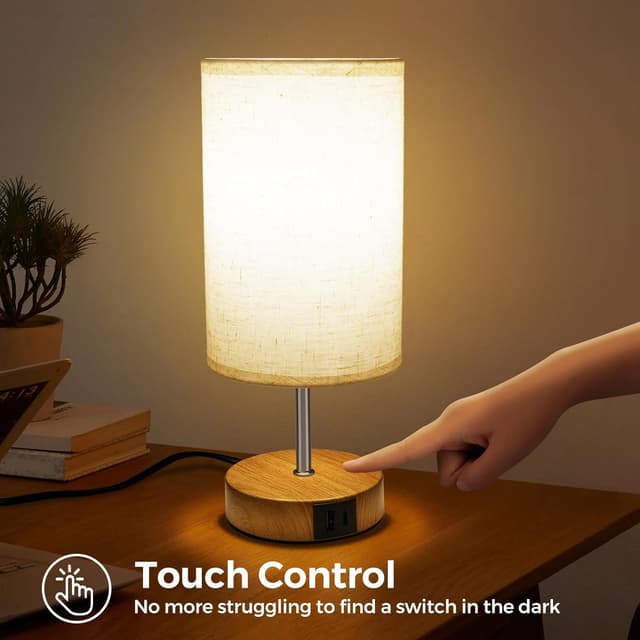 Detalle de Suright Touch Control Bedside Lamp with USB Ports