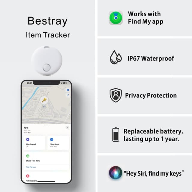 Detalle de Bestray Tracker Smart Tag Pro Bestray, compatible Apple Find My (iOS uniquement) – localisateur pour clés et bagages, étanche IP67