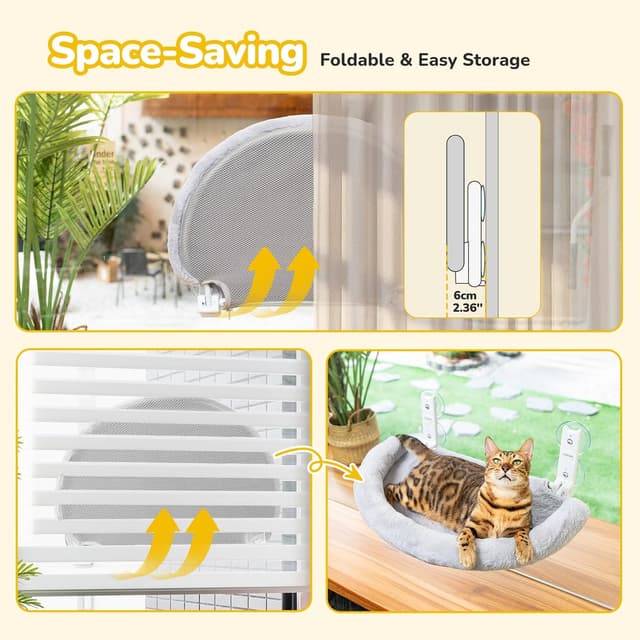 Detalle 2 de CATISM Foldable Cat Window Hammock with Reinforced Frame and Suction Cup – Semicircular Grey