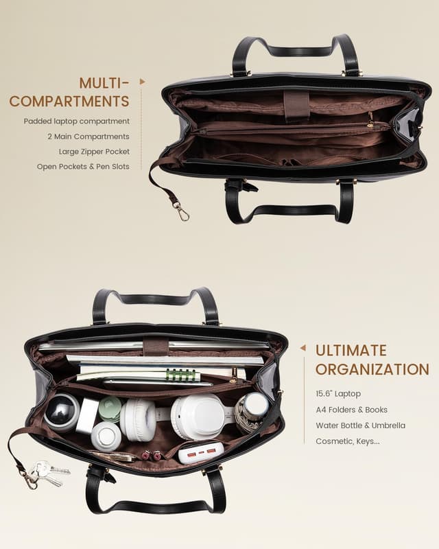 Detalle de LOVEVOOK Large Tote Bag with Laptop Compartment (PU Leather) for Work, School and Uni