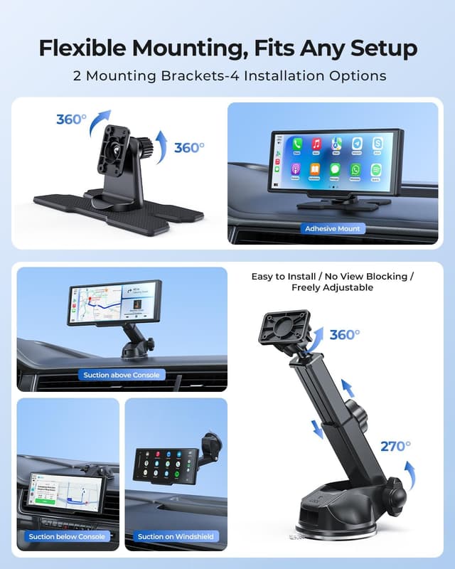 Thumbnail 6 de 9.26-inch Wireless Portable CarPlay Screen with Dual Dash Cam (4K Front + HD Rear) and OTA updates
