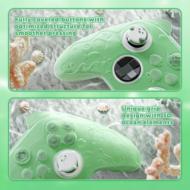 Detalle de PlayVital Ocean Whisper semi-clear silicone cover for Xbox Series X/S controller (pastel green)