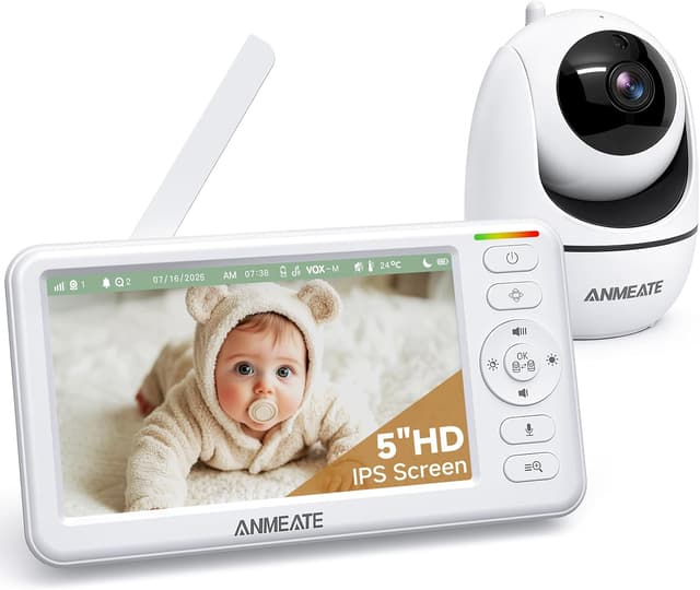 Detalle de ANMEATE 5" HD Video Baby Monitor (No WiFi) with Camera, Audio, Pan-Tilt-Zoom & Night Vision