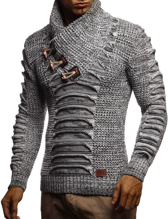 Detalle de Leif Nelson Maglione uomo in felpa a maglia con collo scialle