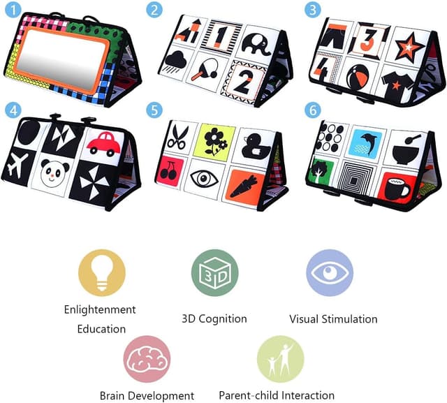 Detalle 2 de Vicloon Baby Spiegel-Spielzeug mit Knisterbuch (Faltbar, Schwarz-Weiß-Kontrast) ab 0 Monaten