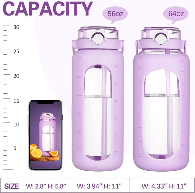 Thumbnail 4 de BLUEGO 2000ml Glas-Trinkflasche mit Strohhalm