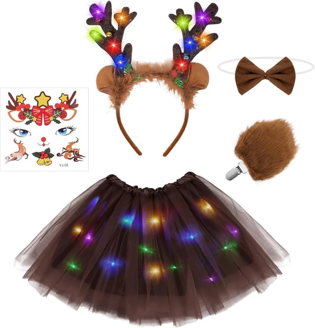 Detalle de Set costume da renna per bambina AOOWU (5 pezzi) con LED