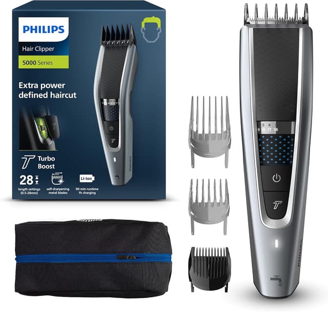 Imagen de Philips Serie 5000 HC5630/15 - Cortapelos, 28 ajustes de longitud para estilo deseado, 90 min de uso sin cable, incluye 3 peines-guía y funda en OfertitasTOP