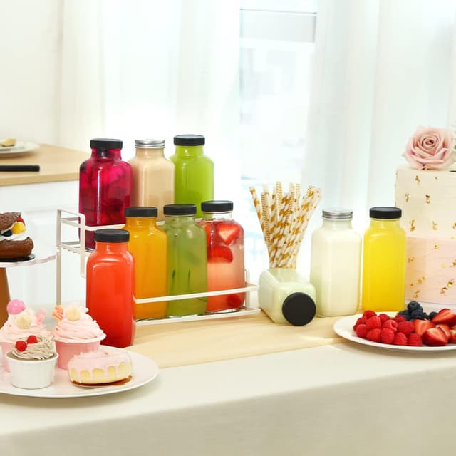 Thumbnail 6 de CUCUMI 10pcs 16oz Glass Juice Bottles with Lids (Reusable Drinking Jars, Straws & Cleaning Brush Set)