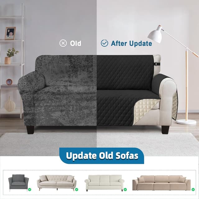 Thumbnail 5 de Jaotto Copridivano impermeabile trapuntato 3 posti con braccioli e tasche laterali, nero