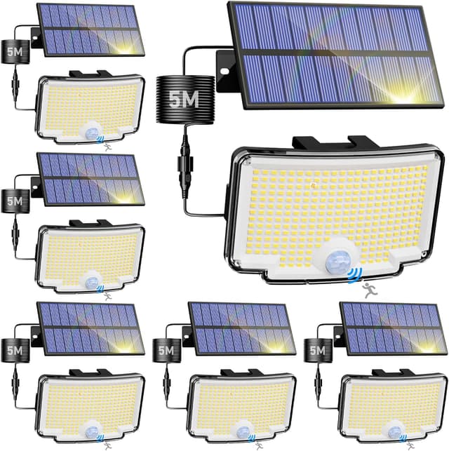 Detalle de nipify 6er Set Solar-Außenlampen mit Bewegungsmelder, 318 LEDs, IP65 und 3 Modi