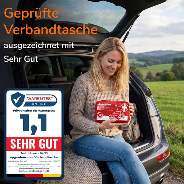 Detalle 2 de 2x Upgrade4cars Auto-Verbandskasten 2026 DIN 13164 (EU-weite Gültigkeit) – Erste-Hilfe-Set für unterwegs & zuhause