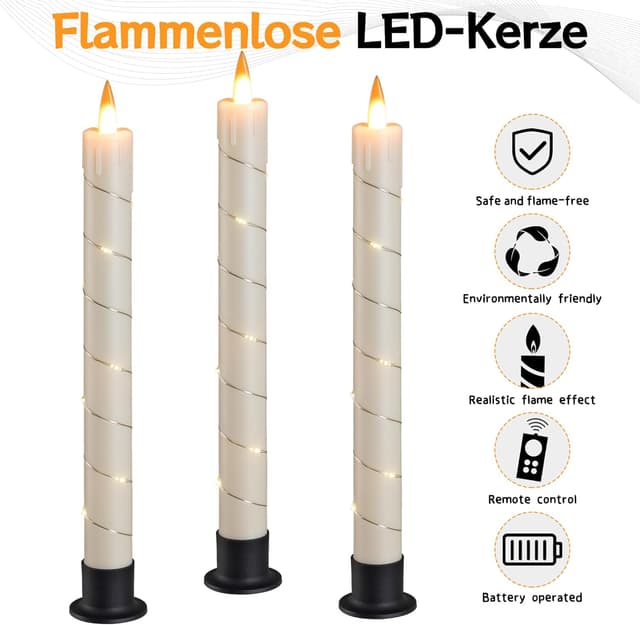 Thumbnail 1 de Da by 3 Velas Cónicas LED sin llama con control remoto, 9.6"