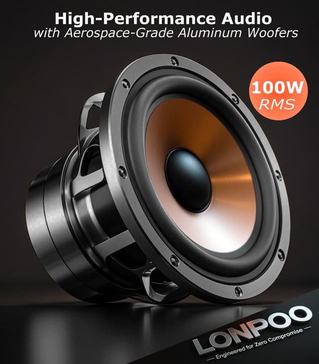 Detalle de LONPOO Bluetooth Regal-Lautsprecher LP42M mit 4" Woofer, optisch/koaxial/RCA/USB/AUX und Fernbedienung