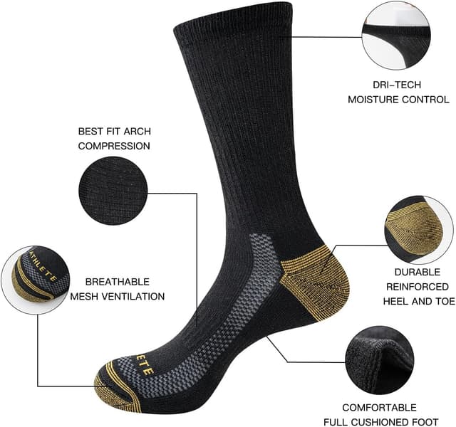 Detalle de JOYNÉE Mens Athletic Crew Socks (5/10 Pairs) Lightweight Cushioned Breathable Work & Running Socks