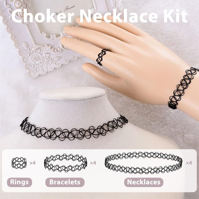 Detalle 2 de HZXINYI Halsketten-Set mit 12 Stück schwarz