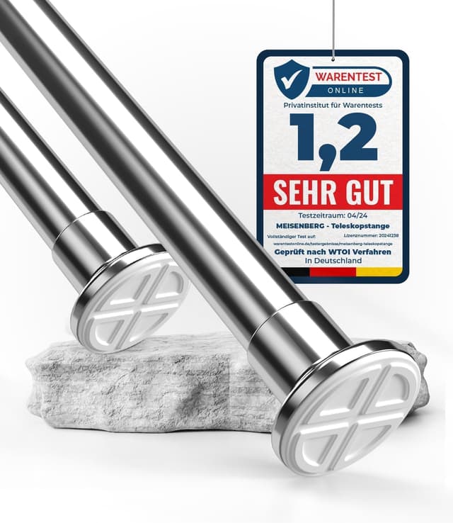 Detalle de MEISENBERG Duschstange ohne Bohren (310–360 cm, Silber) – Teleskopstange zum Klemmen, Ø 32 mm