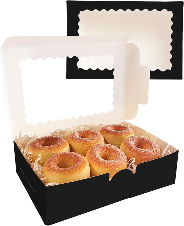 Detalle de Gcardist 15er Schwarz Keksdose mit Fenster – Backerei-/Macaron-Box im Kraftpapier, ca. 22,86 × 15,24 × 6,35 cm