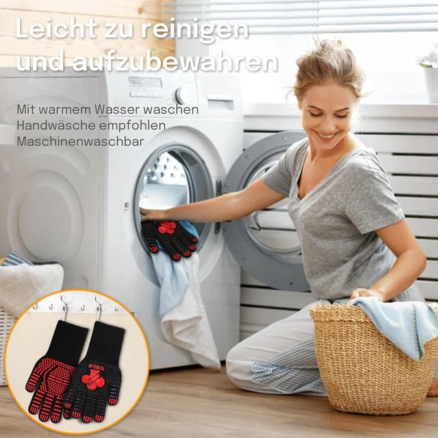 Detalle 2 de Reinalin Grillhandschuhe hitzebeständig bis 800 °C (EN407/EN388) – Ofen-, BBQ- und Backhandschuhe in Rot, L/XL/XXL