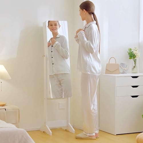 Thumbnail 7 de HOMCOM joyero de pie con espejo y luces LED reclinable (30x36x146 cm) para anillos, pendientes y collares