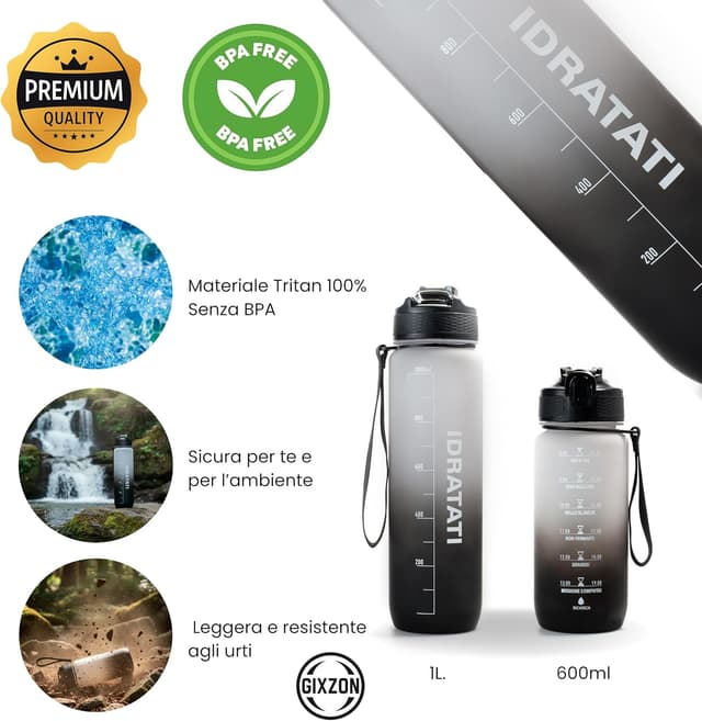 Detalle 2 de GIXZON borraccia motivazionale 600 ml in Tritan senza BPA, con frasi e scala oraria in italiano (rosa)