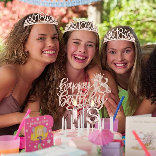 Thumbnail 6 de 18th Birthday Decorations for Girls Set – Rose Gold 18 Tiara & Sash, Cake Topper, Candles, 18 Balloons