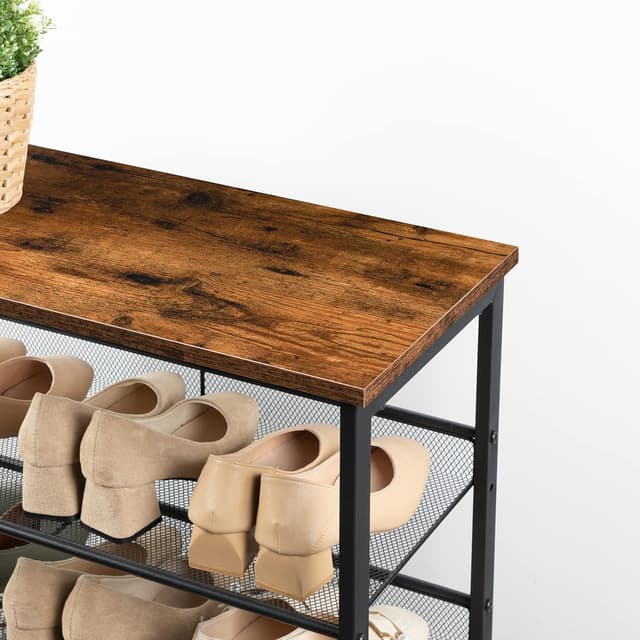 Detalle de HOOBRO EBF106XJ01 scarpiera a 5 livelli con ripiani a rete e struttura in metallo, in stile marrone vintage/nero