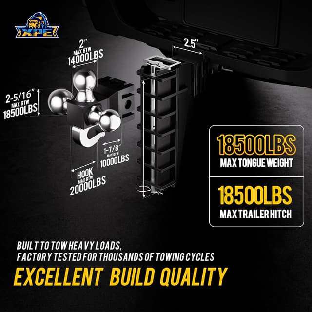 Detalle 2 de XPE XPE Adjustable Trailer Hitch with 2.5-Inch Receiver (18500 lbs GTW) 6-Inch Drop Tri-Ball Mount