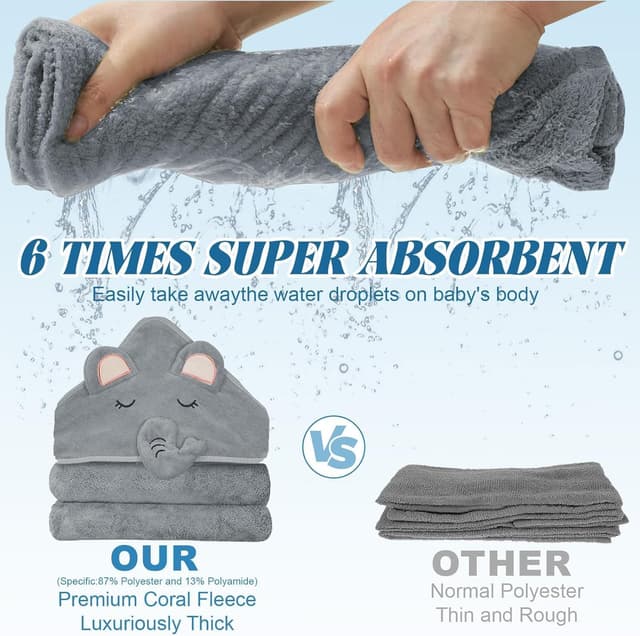 Detalle de Abnaok 3 Pack Hooded Baby Towels (80x80cm) – Ultra Soft Newborn Towels with Animal Design