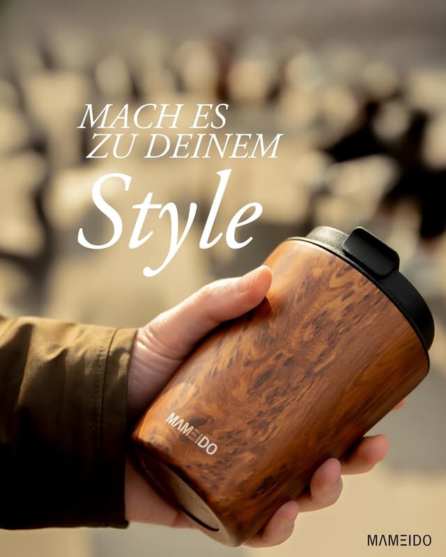 Detalle de MAMEIDO Thermobecher 350 ml – dichter doppelwandiger Coffee-to-go-Becher aus Edelstahl