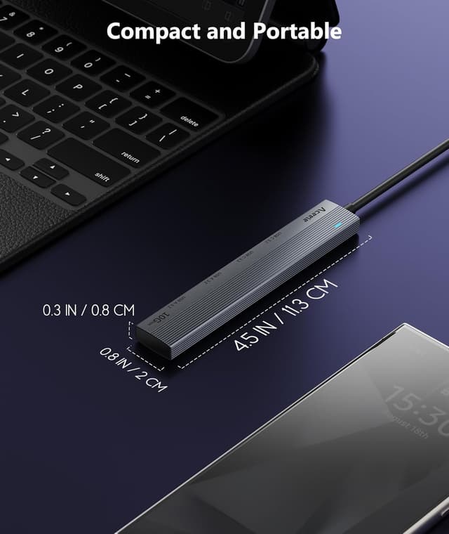 Detalle de Aceele USB-C 3.2 Gen 2 Hub with 4 Ports (USB-A + USB-C) and 10Gbps Extension Cable