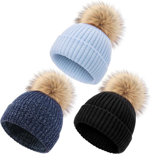 Detalle de DRESHOW Baby Kinder Wintermütze Beanie mit Schleife und Zopfstrick-Optik für 0–36 Monate (Unisex)