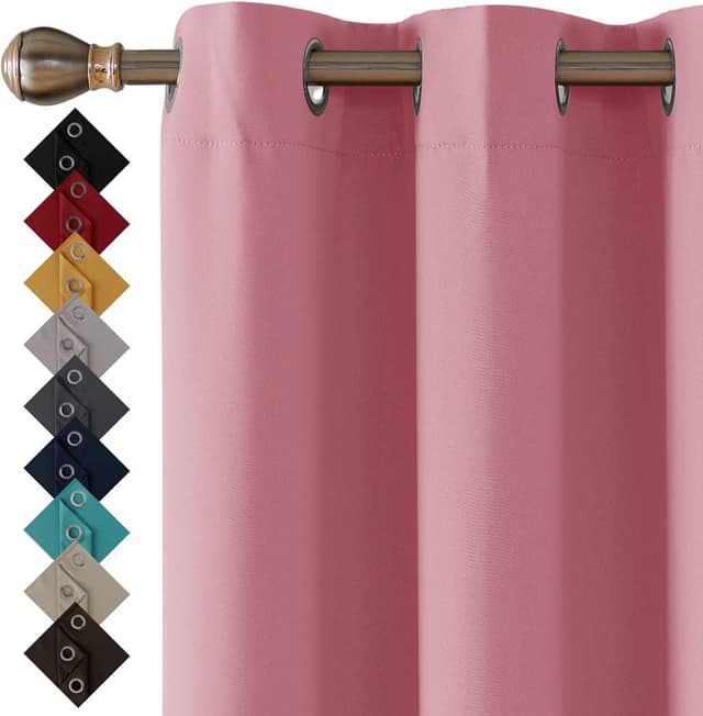 Detalle de Thermal Insulated Blackout Ring Top Eyelet Curtains for Bedroom Windows – 2 Panels (Pink, 90” x 54”)
