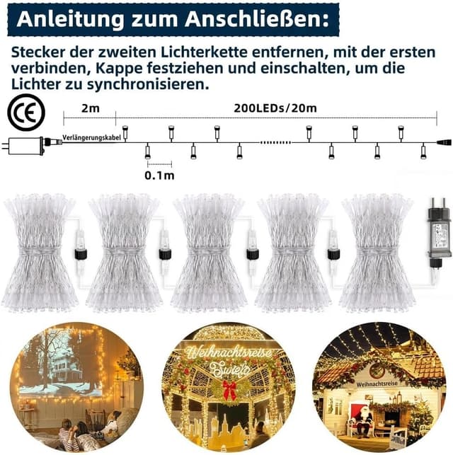 Thumbnail 6 de XmasBokeh LED Lichterkette Außen 20 m (200 warmweiße LEDs) mit Fernbedienung & Timer