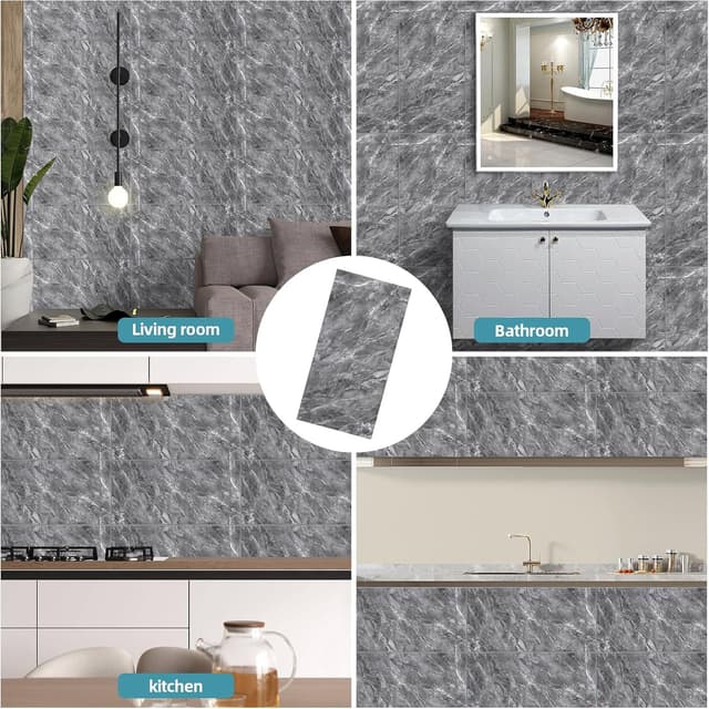 Detalle 2 de Warmiehomy Marble Tiles 60x30cm (10 Pack) Self-Adhesive Waterproof Peel-and-Stick Wall Tiles – Earl Grey