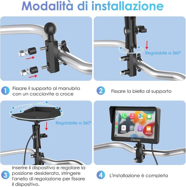 Thumbnail 6 de Carpuride W702 schermo CarPlay per moto 7" impermeabile