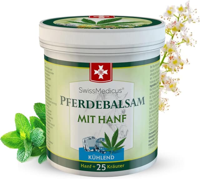 Detalle de SwissMedicus Pferdebalsam mit Hanf – kühlendes Gel mit 25 natürlichen Extrakten, 500 ml