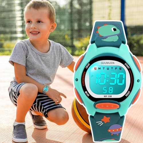 Detalle 2 de GUUMUXIN reloj digital infantil con 7 luces LED, alarma y cronómetro (resistente al agua 3 ATM)