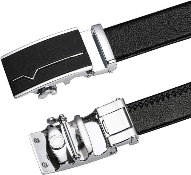 Detalle 2 de flintronic Herren Gürtel aus Leder mit Automatik-Ratsche – Breite 3,5 cm, Schwarz (inkl. Schlüsselbund & Geschenkbox)